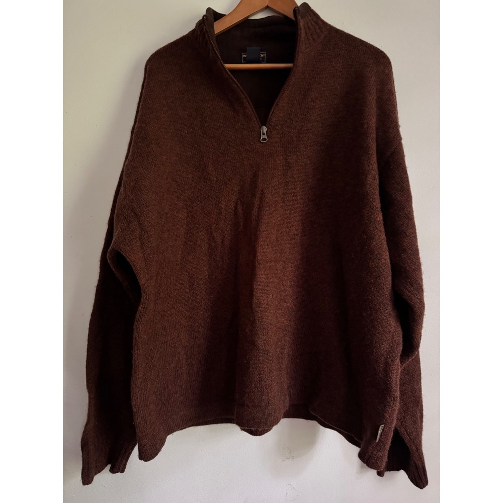 Vintage Woolrich Mens 2XL Terra Cotta 100% Wool 1/4 Zip Sweater Brown  Gorpcore